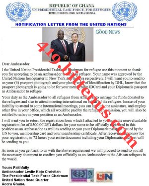 NOTIFICATION LETTER FROM UNITED NATIONS